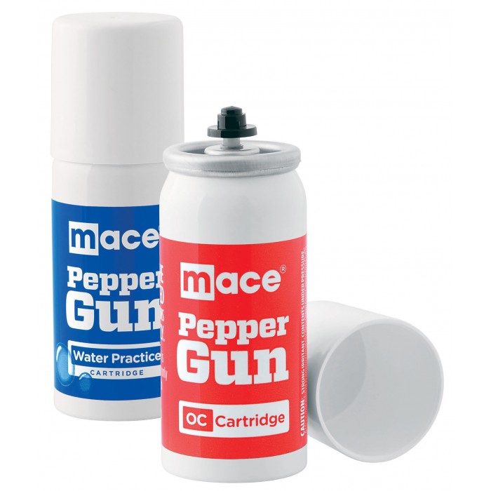 Картриджи (1+1=2шт.) MACE Мод. OC-PEPPER + WATER (для газового баллона-пистолета)(2x28г.) Тренировочный + Струйно-Аэрозольный (OC-Pepper+UV-Dye)